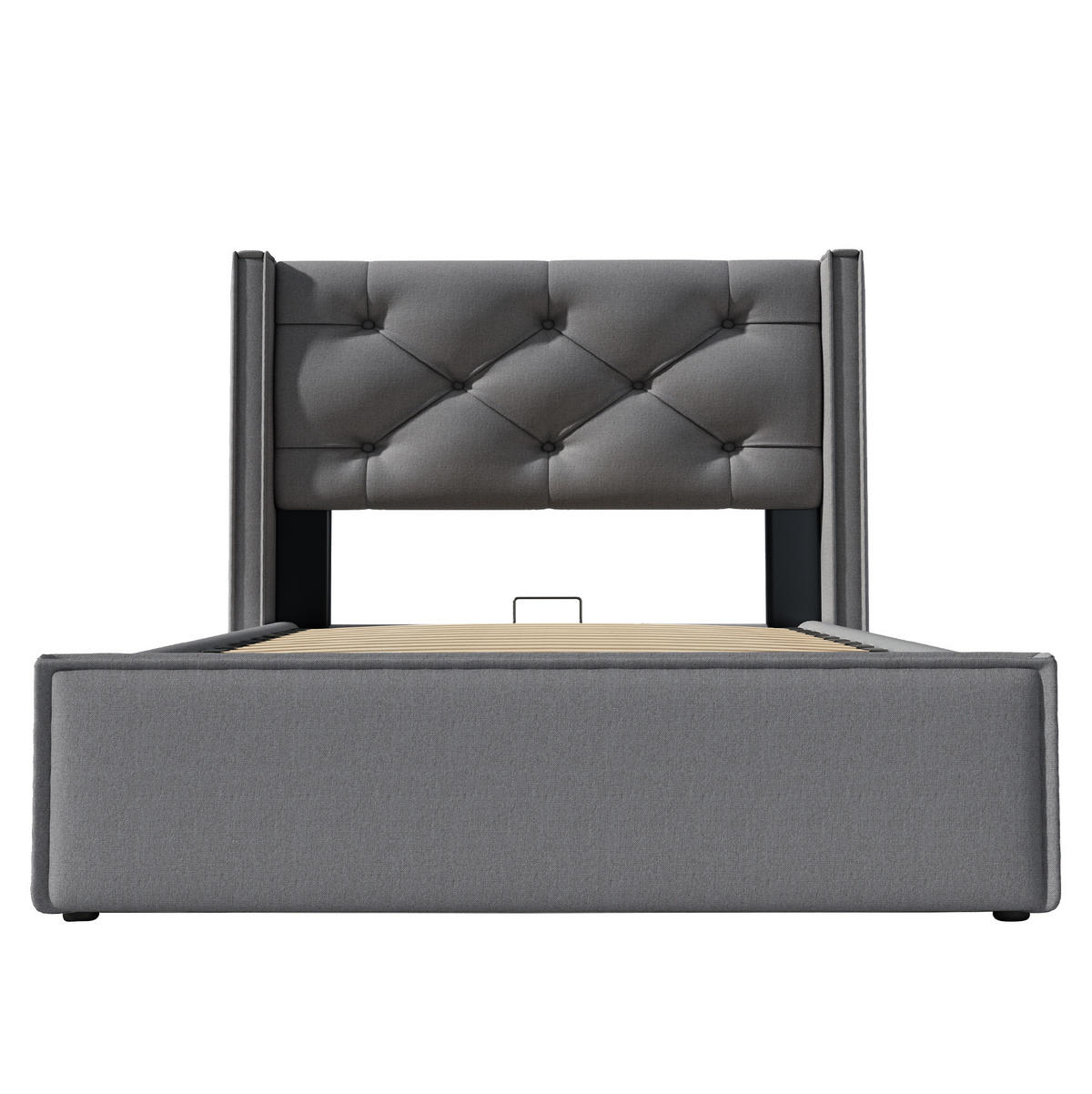BETT mit Bettkasten 90x200 cm Baumwolle Grau inkl. Matratze - Grau, Metall (90/200cm) - Meubliv
