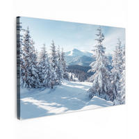 LEINWANDBILD Winterlandschaft - Natur - Berge - Bäume - Schnee Wohnzimmer Groß 120x80 cm - Hellblau, Textil (120/80cm) - MuchoWow