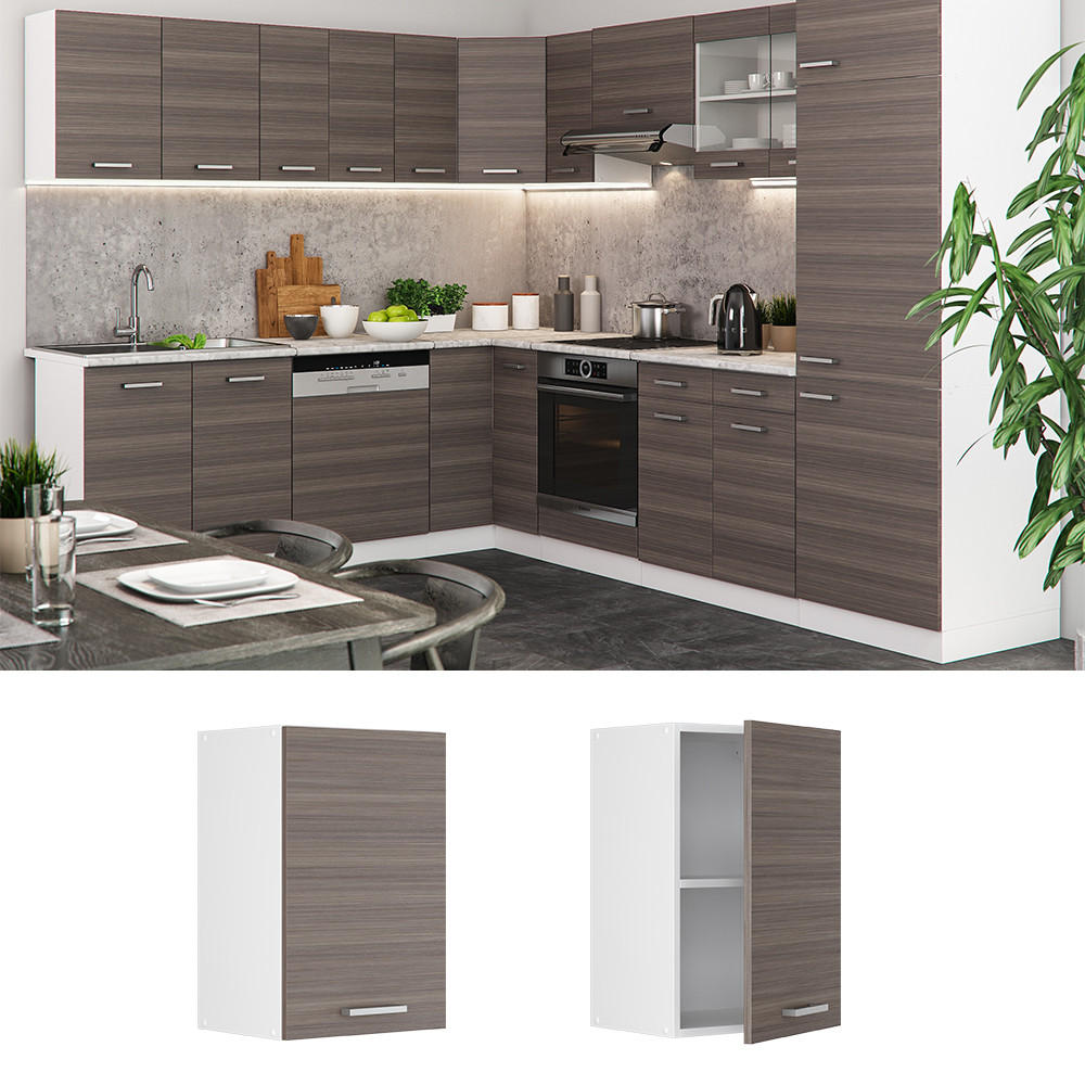 HÄNGESCHRANK R-Line Grau 40 cm - Weiß/Braun, Holzwerkstoff (40/60/31cm) - Vicco