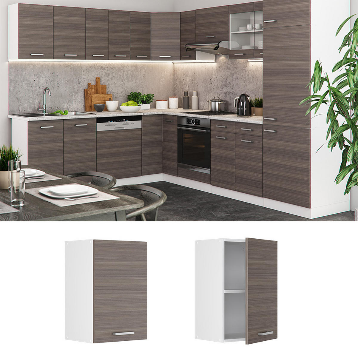 HÄNGESCHRANK R-Line Grau 40 cm - Weiß/Braun, Holzwerkstoff (40/60/31cm) - Vicco