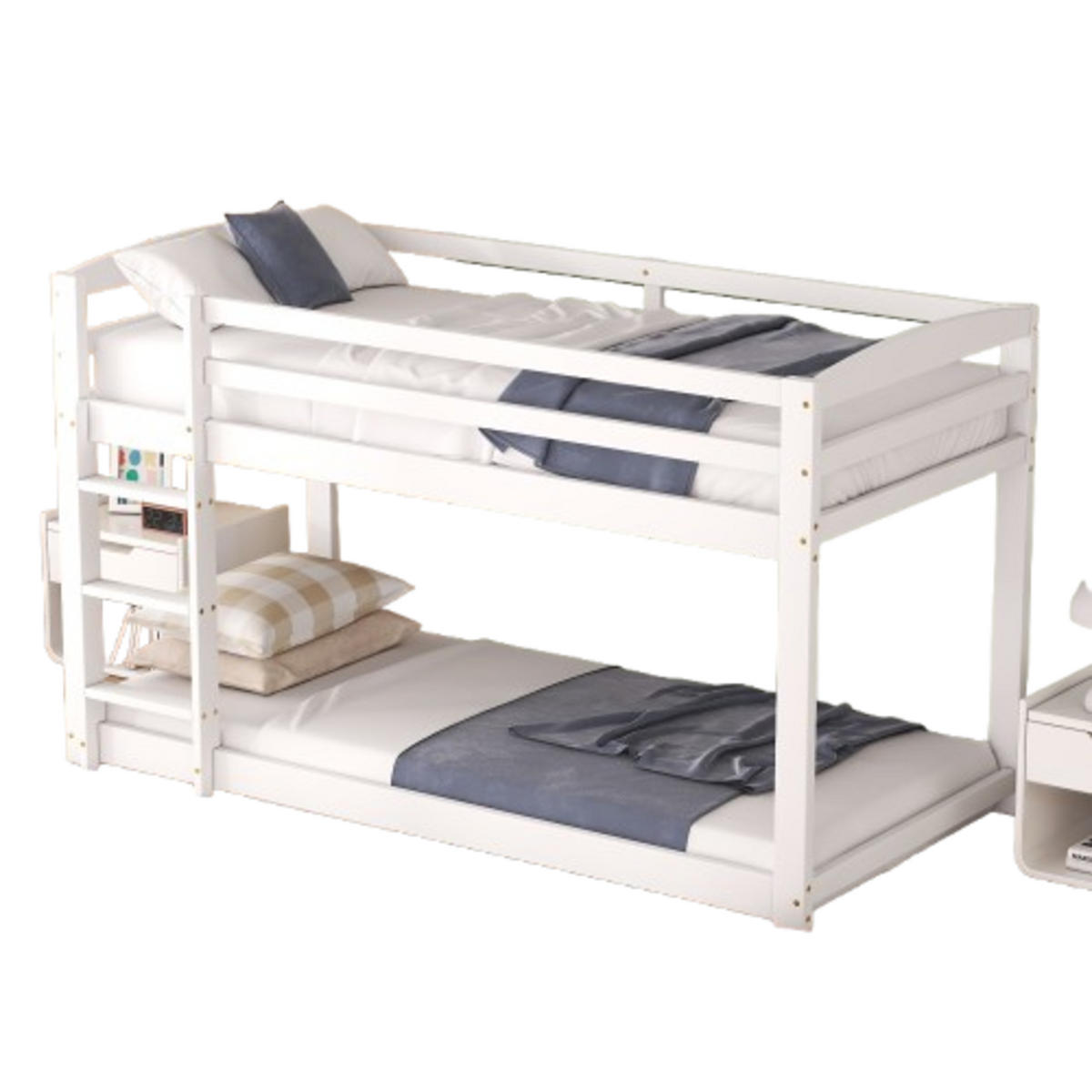 ETAGENBETT 90/200 cm Weiß aus massivem Kiefernholz mit Sicherheitsgeländer - Weiß, Holz (90/200cm) - OKWISH