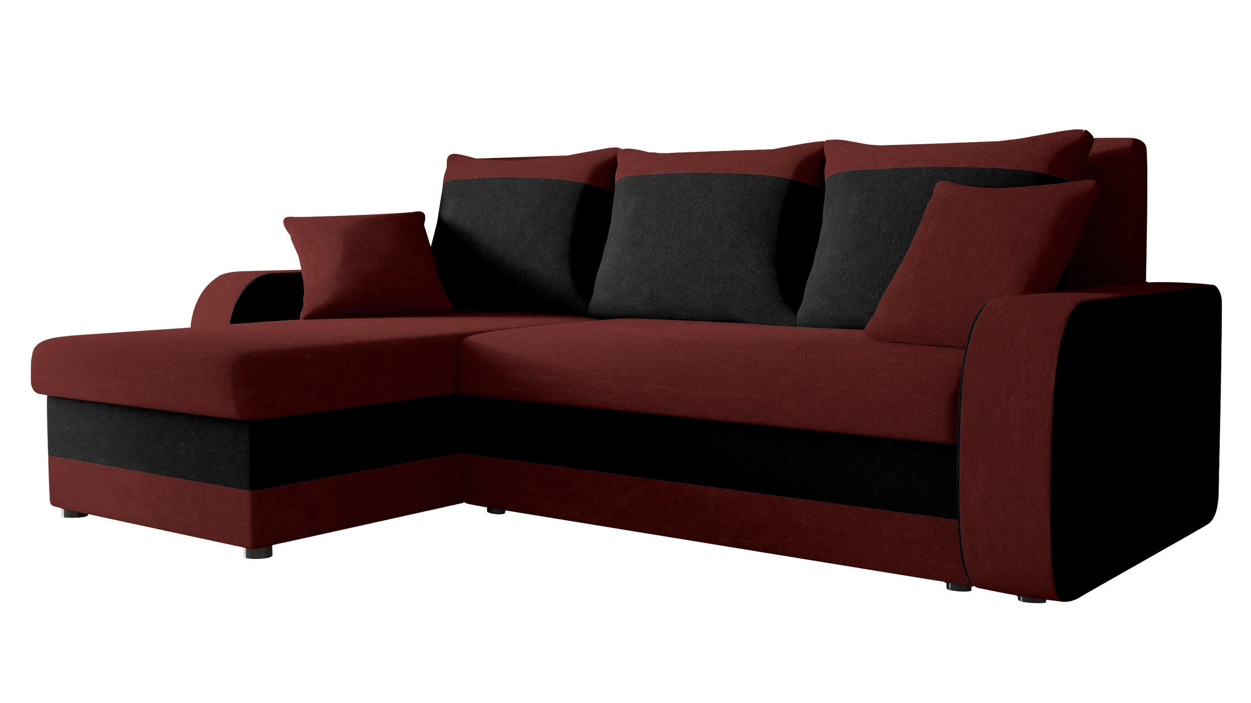 ECKSOFA Kris - Weinrot/Schwarz, Holz/Kunststoff (238/147cm) - MIRJAN24
