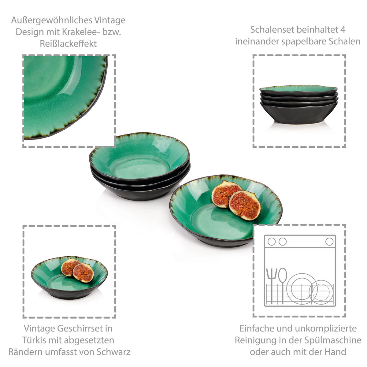 SUPPENTELLER Set Palm Beach 4 teilig aus Steingut - Grün, Keramik (19cm) - Sänger