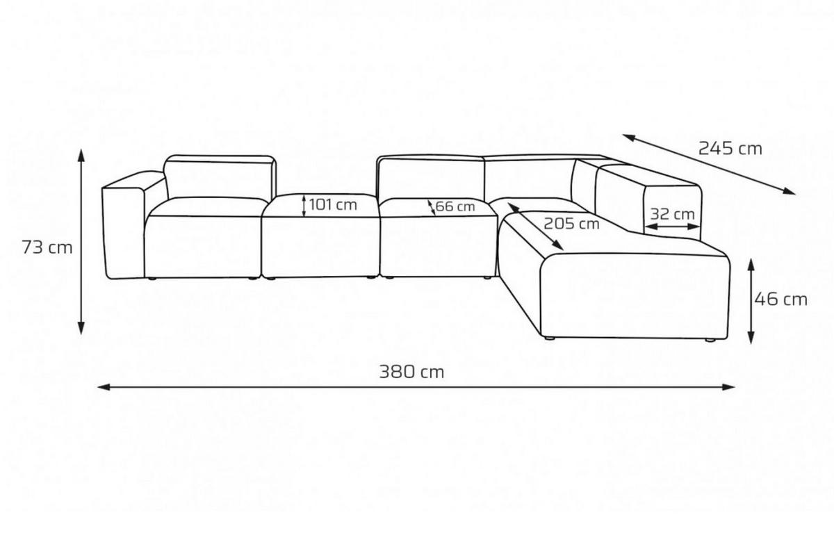 5-SITZER modulares Ecksofa HEAVEN SET 5 Rechts, Breite 380 cm Webstoff Dunkelgrau - Dunkelgrau/Schwarz, Holz/Kunststoff (245/380cm) - Muffo