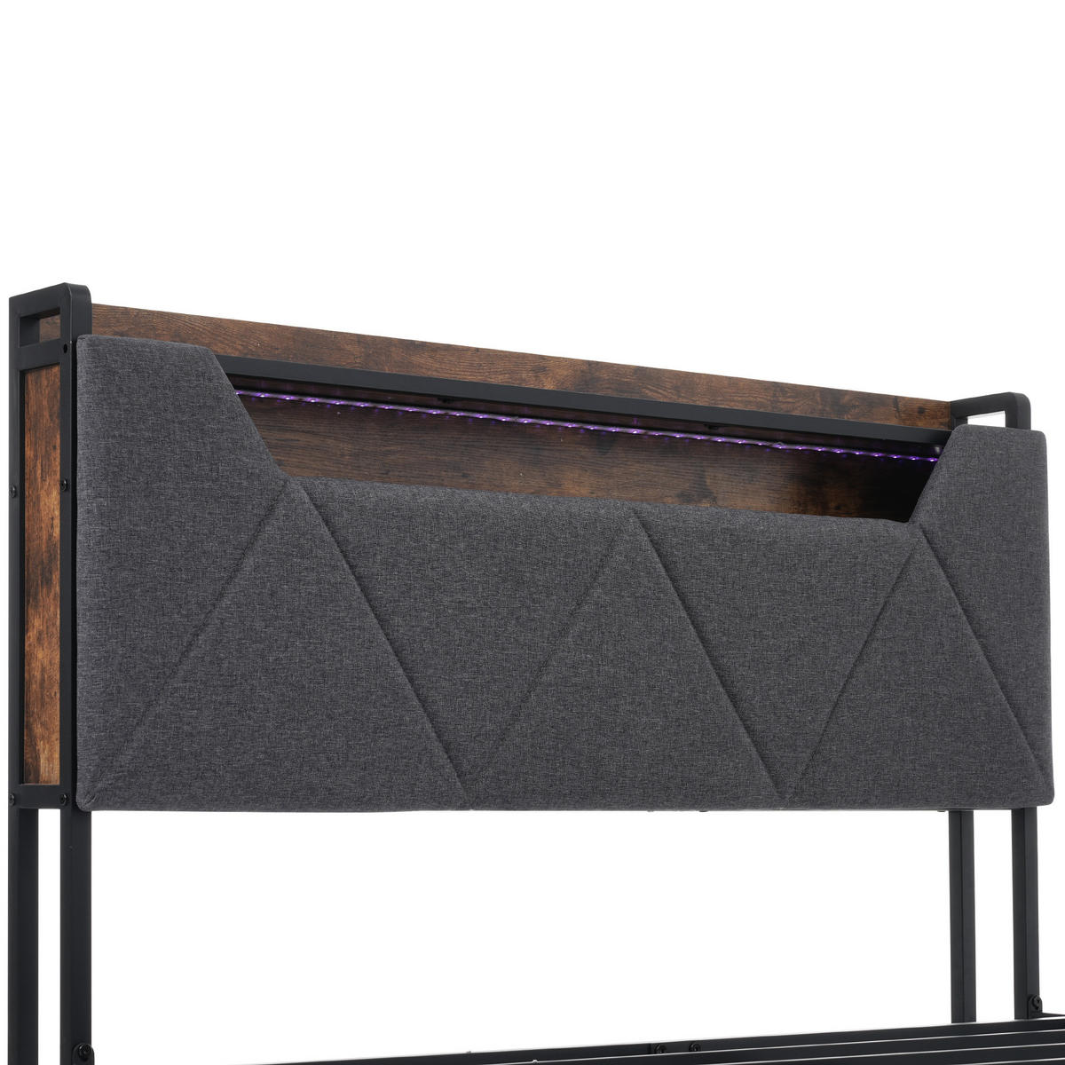 POLSTERBETT aus Leinen 140x200 cm in Grau mit LED-Beleuchtung & Ladestation - Grau, Textil (160/200cm) - Modfu