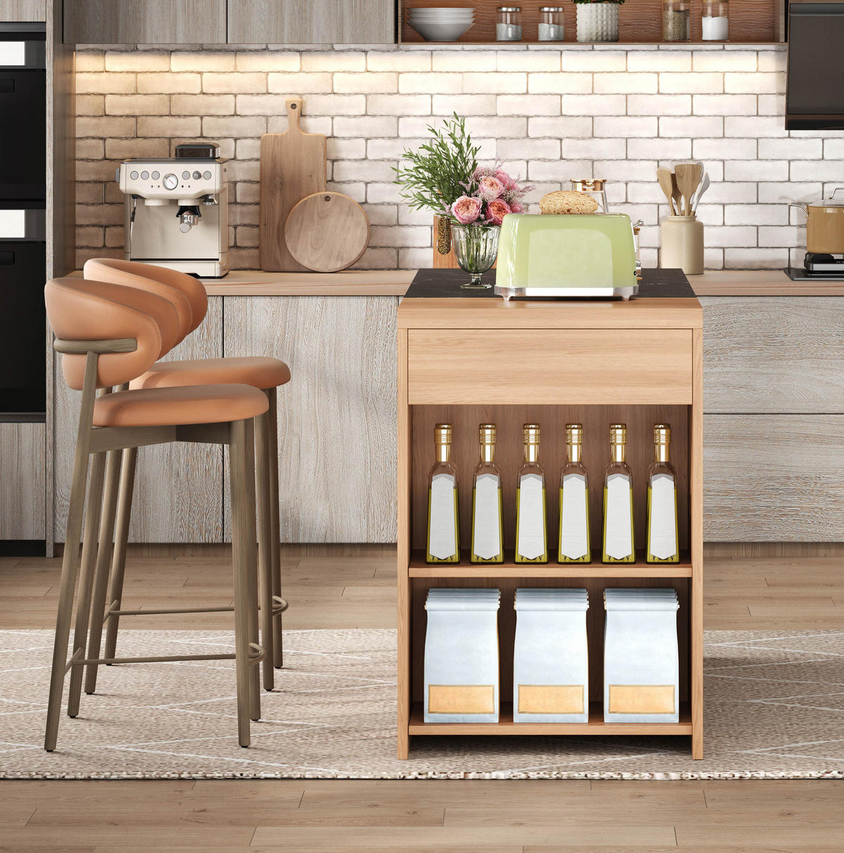 KÜCHENINSEL mit Stauraum 140x60x90 cm Eicheoptik Schwarz - Schwarz, Holz (60/90/140cm) - Beauniv