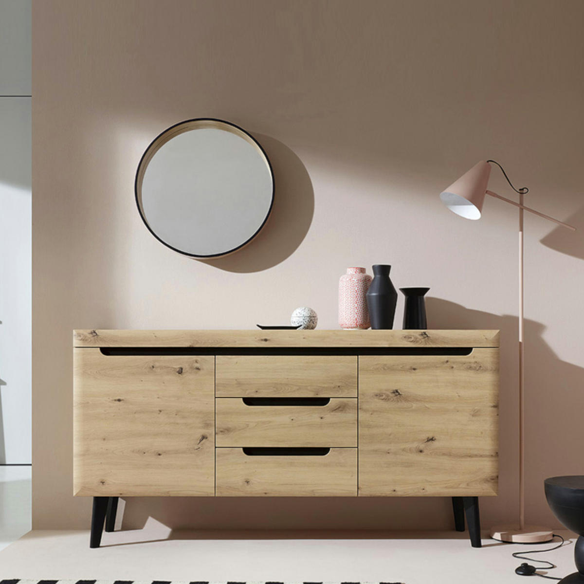 SIDEBOARD SUDBURRY KOM3-2D3S Fronten, aus MDF-Platte, Eiche - Eichefarben, Holzwerkstoff/Kunststoff (160/83/40cm) - Komodee