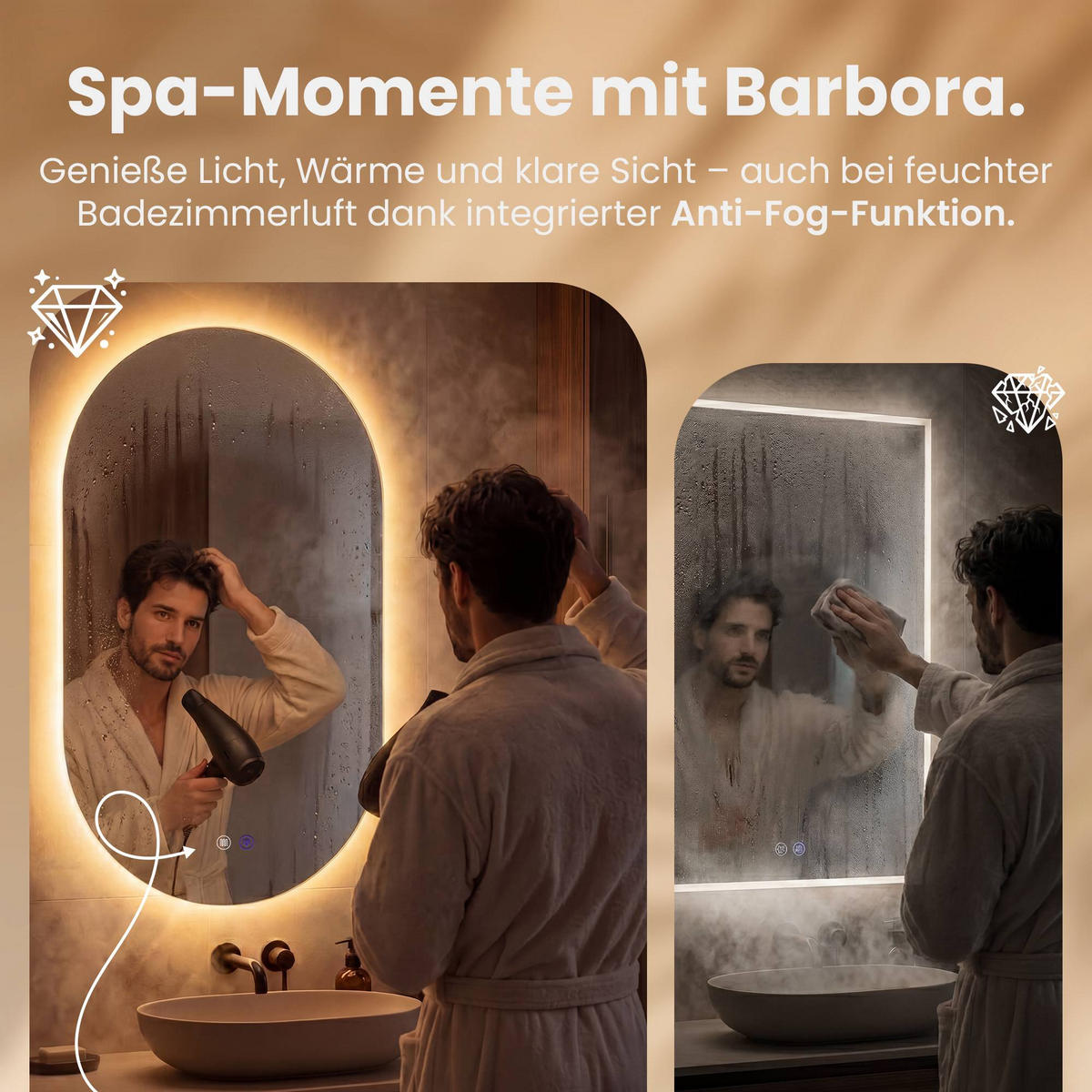 BADEZIMMERSPIEGEL flach 60/3/90 cm Glas Klarglas - Klar, Glas (60/90/3cm) - CLP