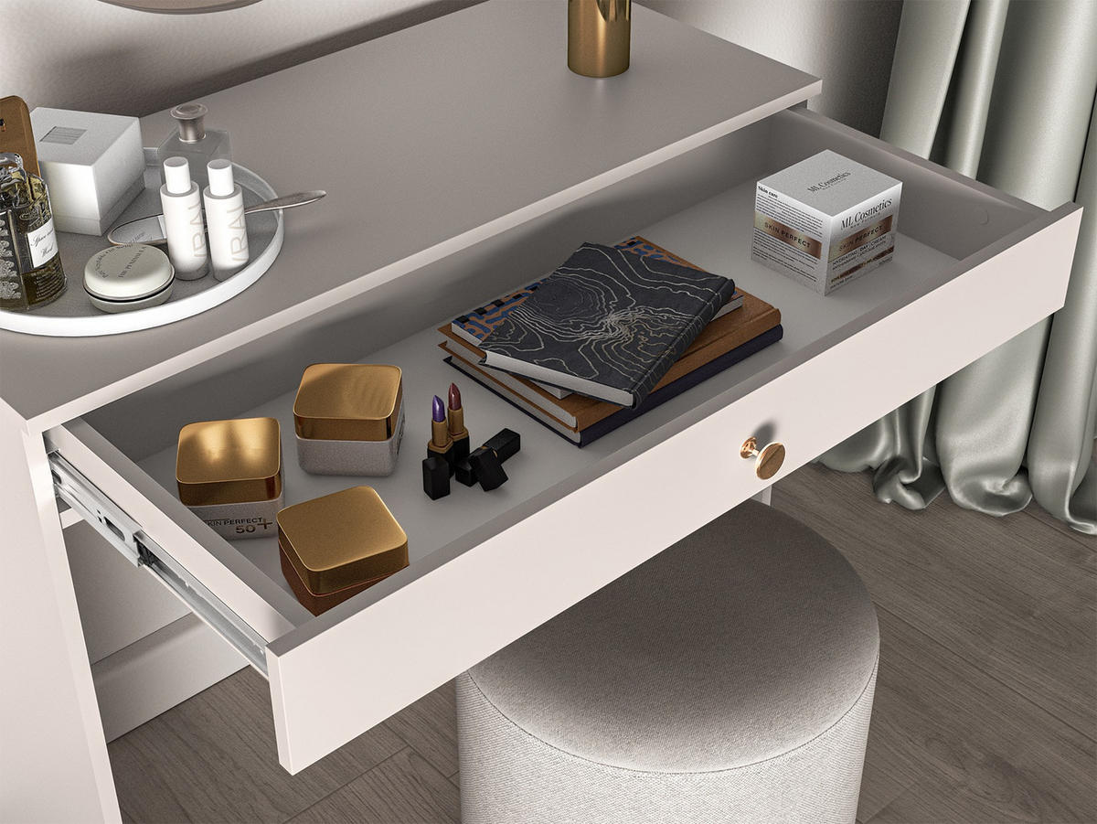 SCHMINKTISCH Selgin Greige 100 cm - Taupe/Goldfarben, Holzwerkstoff/Metall (39.7/100/79cm) - Selsey