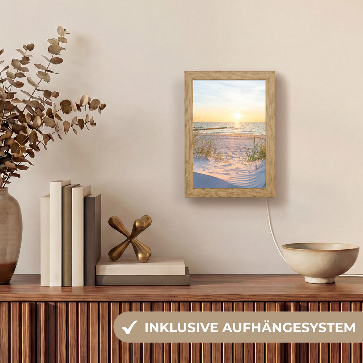 TISCHLEUCHTE Strand - Sonne - Düne - Gras - Sand - Horizont 15x20 cm - Cognac, Holzwerkstoff (8/15/20cm) - OnlyWow