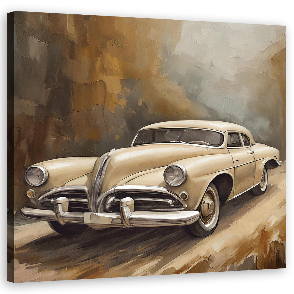 WANDBILD auto retro vintage - Beige, Textil (50/50cm) - Feeby