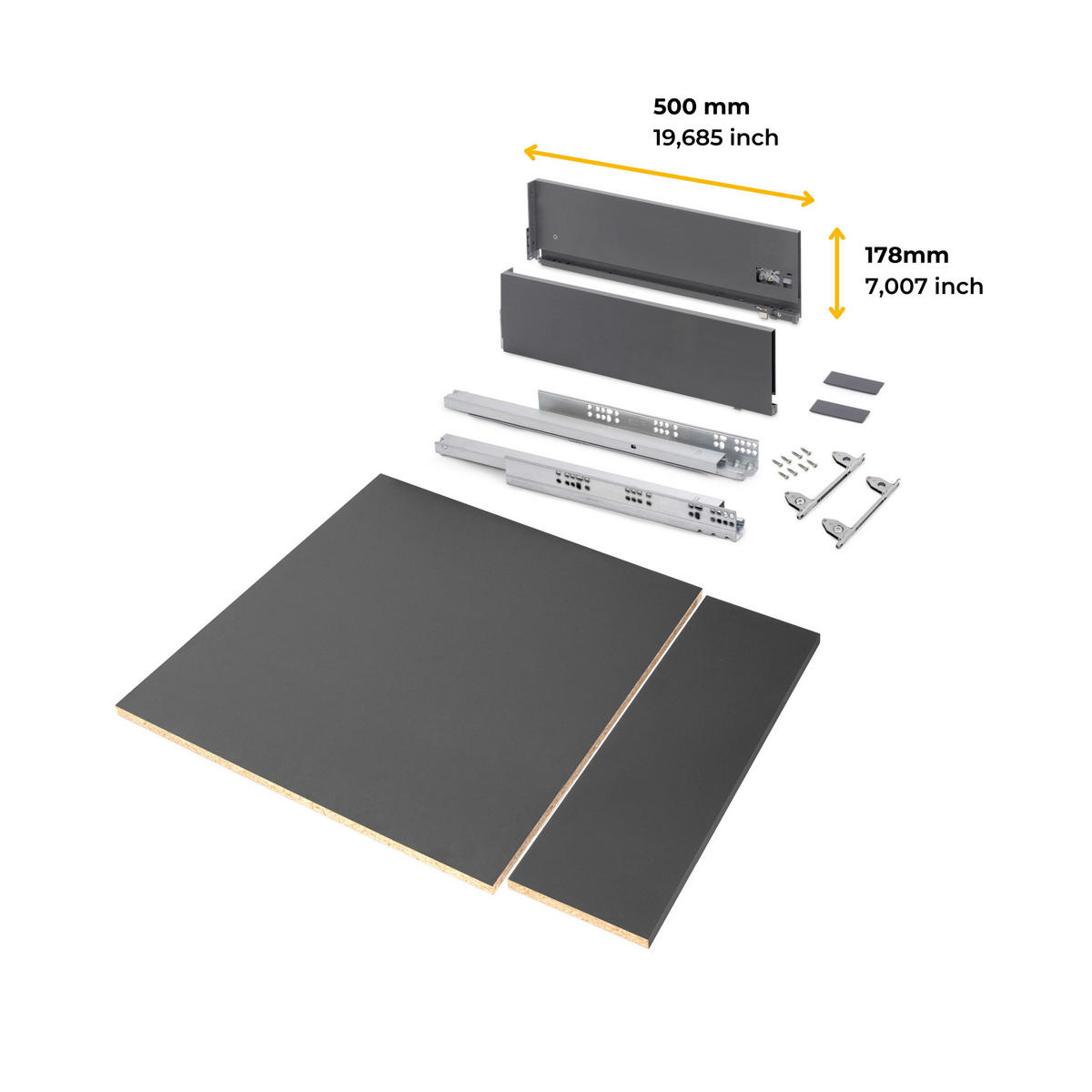 SCHUBLADEGARNITUR Vertex für Küche oder Badezimmer, Höhe 178mm, mit Einlegeböden, Modul 600mm, Anthrazitgrau - Anthrazit, Metall (1.5/17.8/50cm) - EMUCA