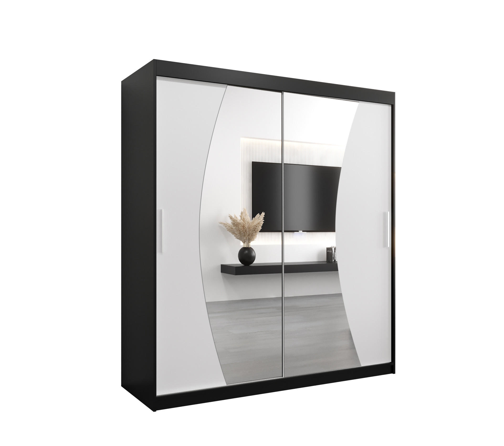 SCHWEBETÜRENSCHRANK 200/180/62 2-türig - Silberfarben/Schwarz, Holz/Kunststoff (180/200/62cm) - Abiks Möbel