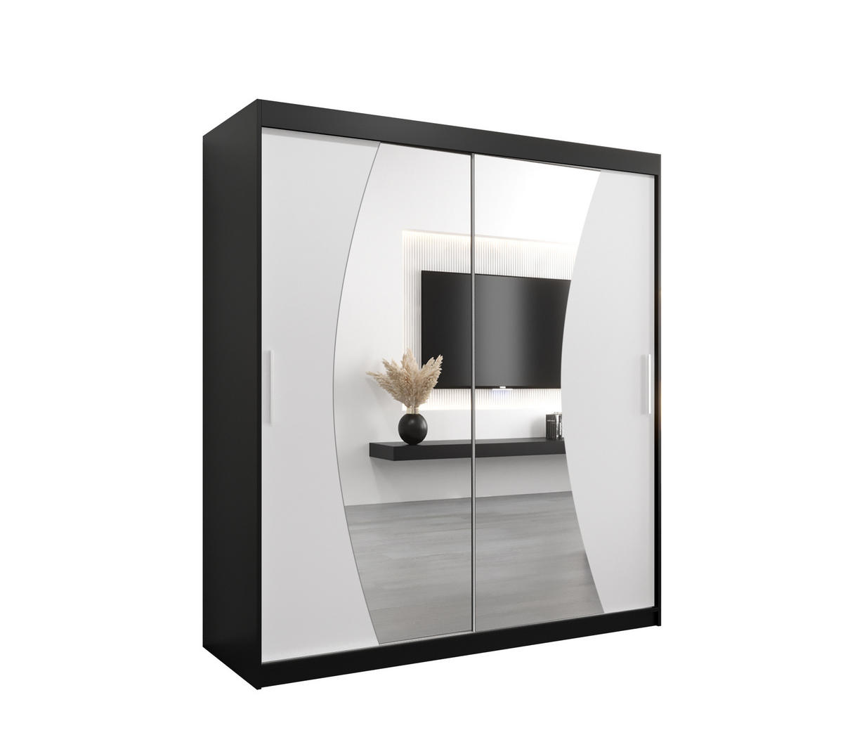 SCHWEBETÜRENSCHRANK 200/180/62 2-türig - Silberfarben/Schwarz, Holz/Kunststoff (180/200/62cm) - Abiks Möbel