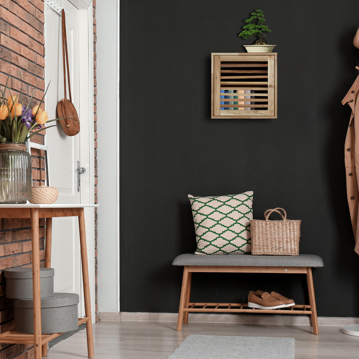 WANDSCHRANK - Hellbraun, Holz (42/42/18cm) - Relaxdays