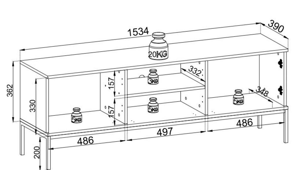 LOWBOARD mit LED-Beleuchtung LINO Eiche wotan - Eiche Wotan, Holzwerkstoff (154/56/39cm) - Compleo24