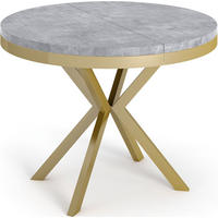 ESSTISCH Dina runder ausziehbarer, Grauer Beton 120-200/100/76 cm - Goldfarben/Hellgrau, Holzwerkstoff/Metall (120/120/76cm) - WFL GROUP