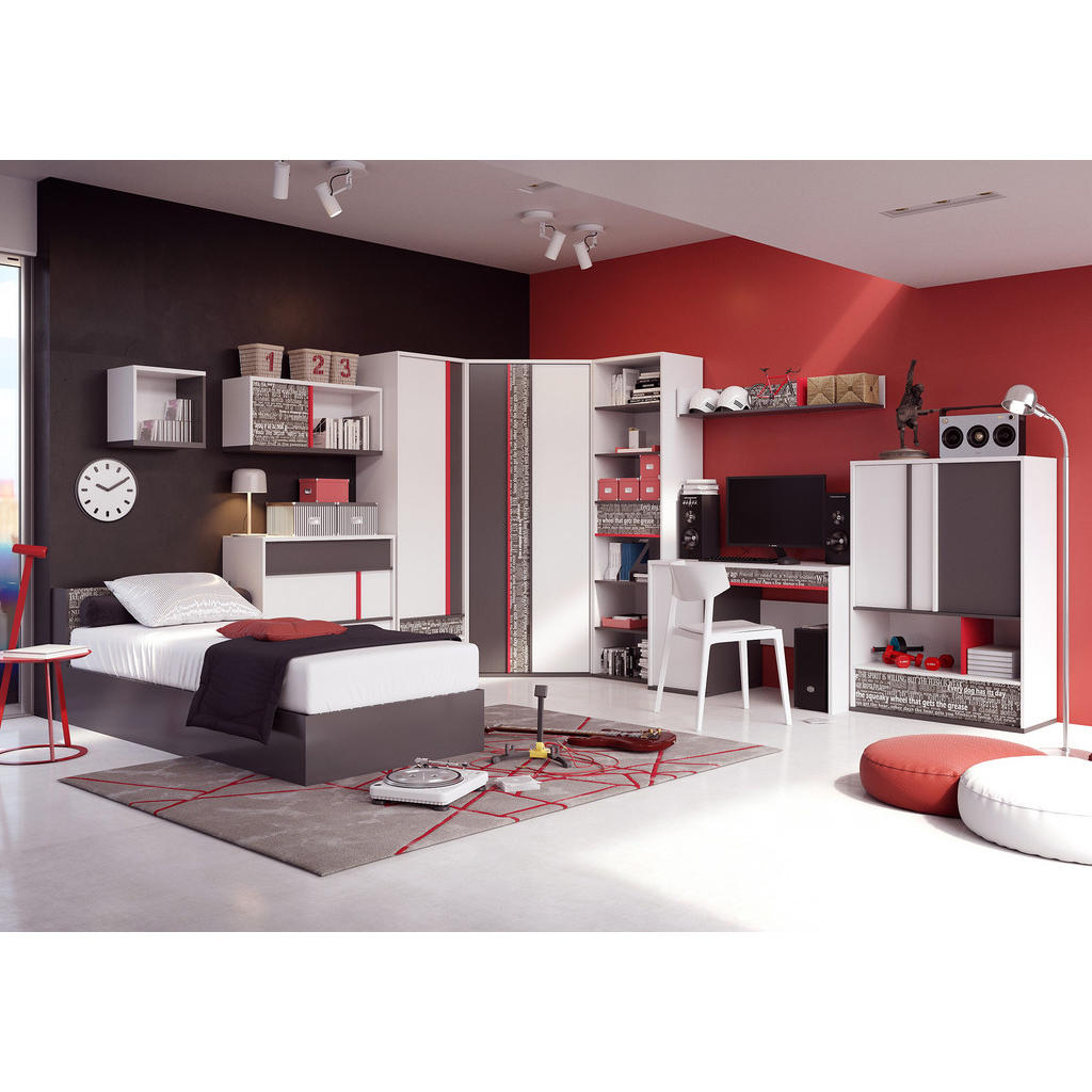 Thumbnail - Feldmann-Wohnen Jugendzimmer-Set, Grau, Weiß, Holz, 7 Fächer, 2 Schubladen, Rechteckig, eckig, 265x199x56 cm, Kinder- & ...