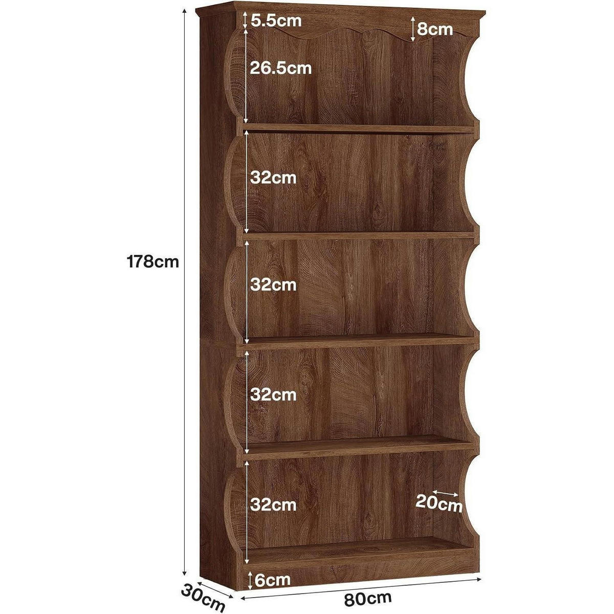 BÜCHERREGAL 6-Stufig Vintage Holz-Optik 80 x 30 x 178 cm - Braun, Holzwerkstoff (80/178/30cm)