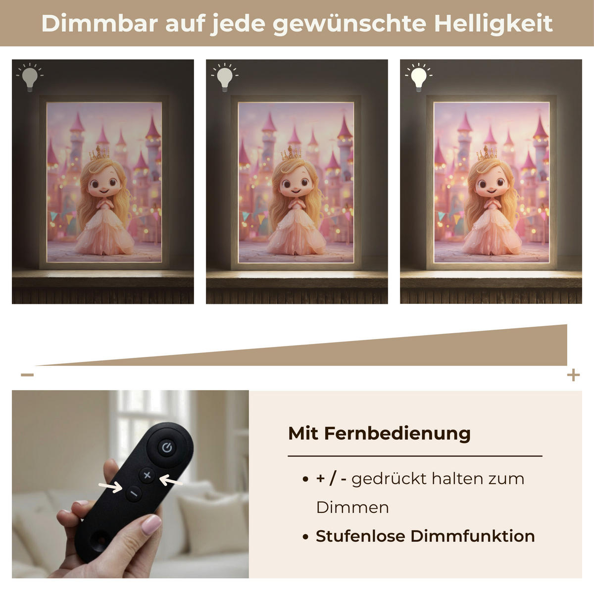 NÁSTĚNNÁ LAMPA S AKUMULÁTOREM Princezna - Růžová - Zámek 30x40 cm - růžová, kompozitní dřevo (30/40/8cm) - OnlyWow