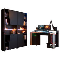 SCHREIBTISCHKOMBINATION schwarz, Eiche, Gamingtisch und Schrank inklusive LED-Beleuchtung - Eichefarben/Schwarz, Holzwerkstoff/Metall (62/286/180cm) - Parisot Meuble