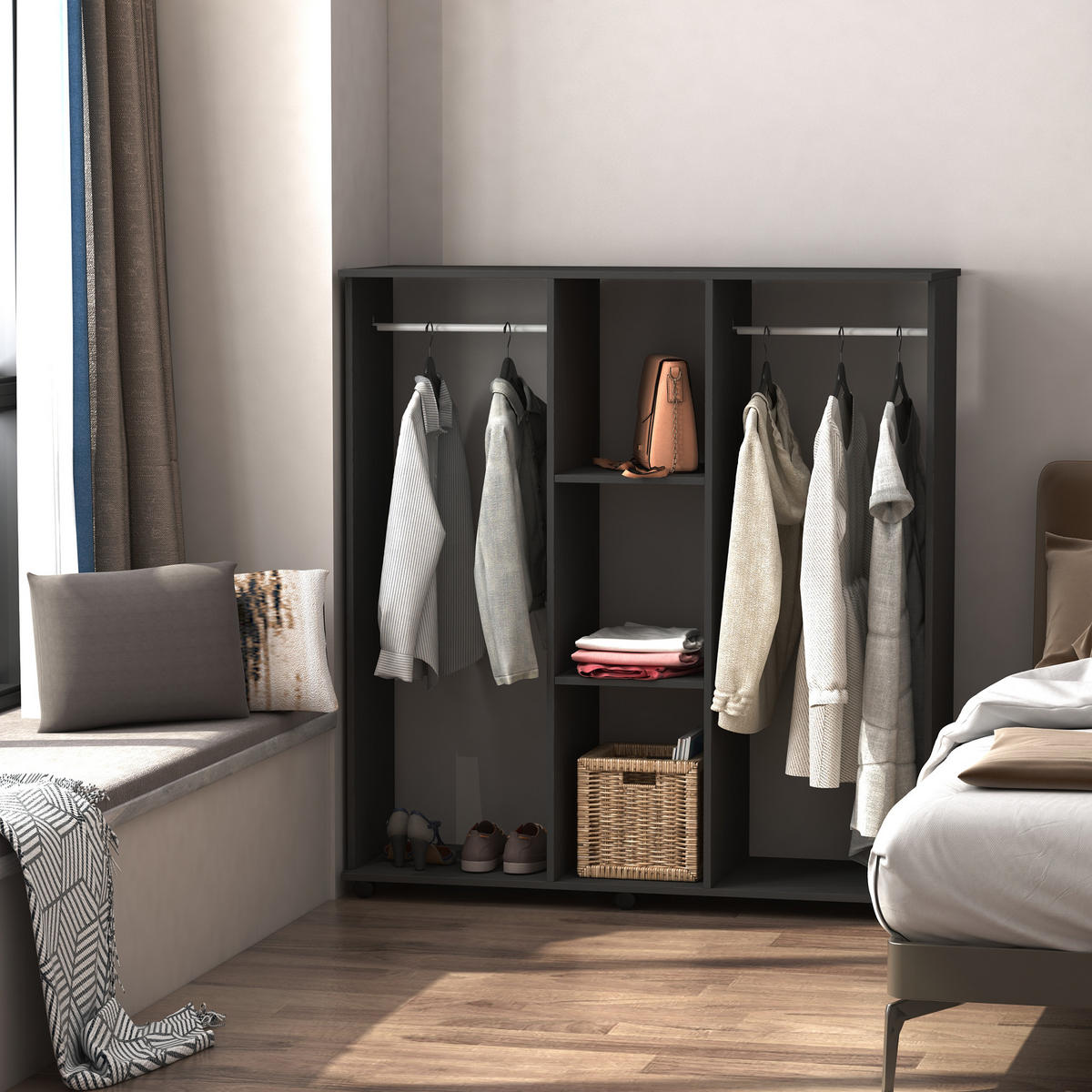 KLEIDERSCHRANK Schwarz 1 Stück - Schwarz, Holz (40/128/120cm) - GiPP