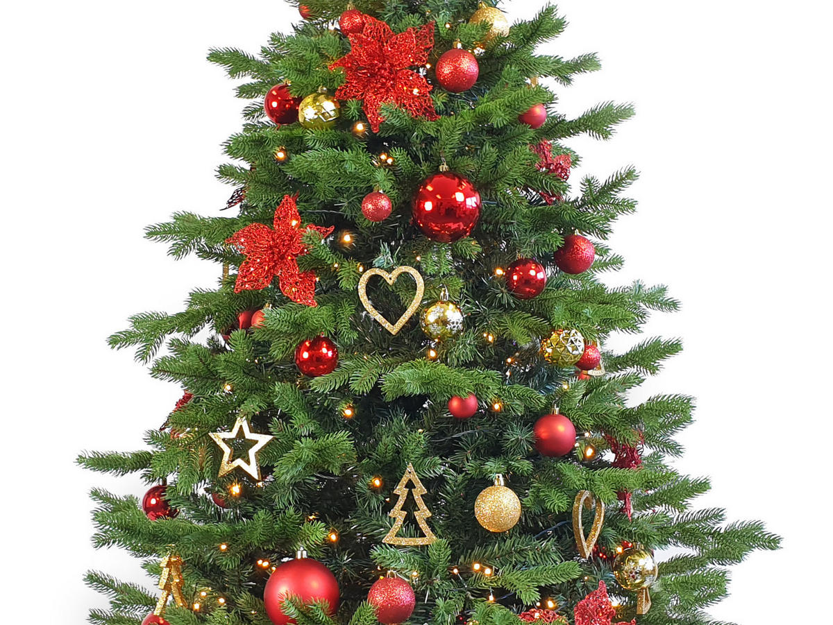 LAALU CHRISTBAUMKUGEL-SET 106 Stück in Luxusbox CHRISTMAS STARS für Weihnachtsbäume 120-210 cm - Rot/Goldfarben, Holzwerkstoff/Textil (55/50/75cm) - LAALU