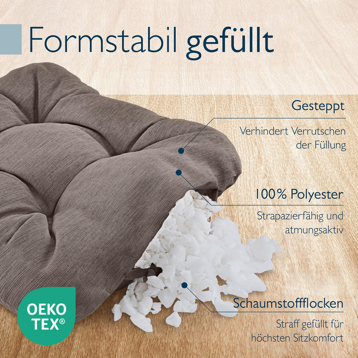 STUHLKISSEN HighLux SK 35/35/8cm Taupe (4tlg) - Taupe, Textil (35/35/32cm) - Beautissu 