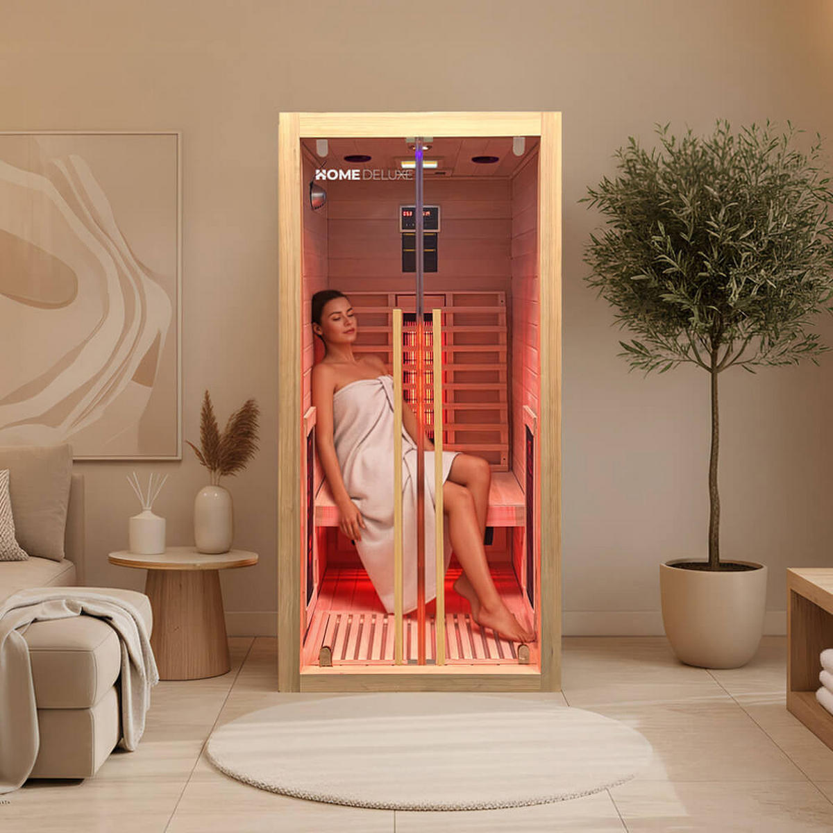 INFRAROTKABINE SONORA S - 90 x 90 cm für 1 Person - Naturfarben, Holz (90/190/90cm) - Home Deluxe