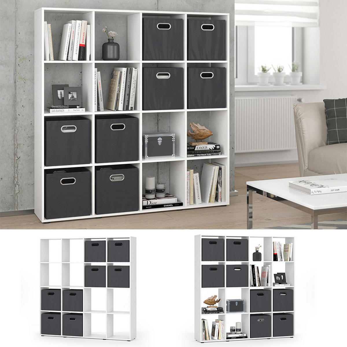 RAUMTEILER Karree Weiß 138.5 x 142.5 cm mit 4 Faltboxen - Weiß, Holzwerkstoff (138.5/142.5/29cm) - Vicco