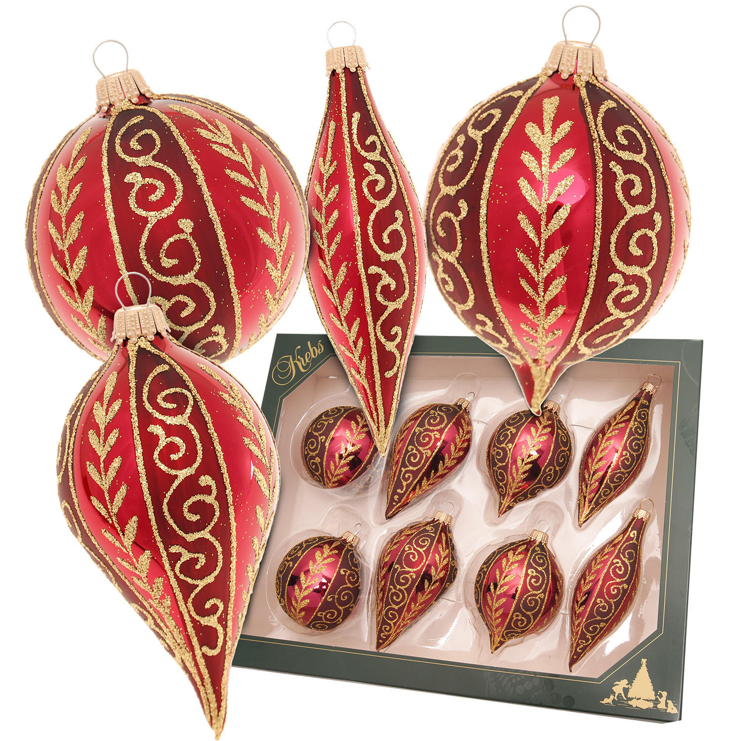 CHRISTBAUMKUGELN Sortiment Ranken Rot 7cm (Glas / 8 Stk.) - Rot, Glas (7/7/7cm) - Krebs Glas Lauscha