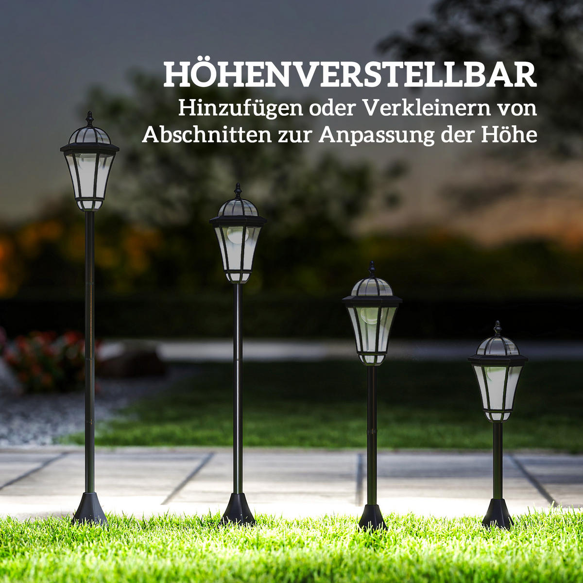 SOLAR Gartenlaterne 2er Set LED Laterne Gartenleuchte 6 Stdn. ABS H129cm - Schwarz, Kunststoff (18.5/18.5/129cm) - Outsunny
