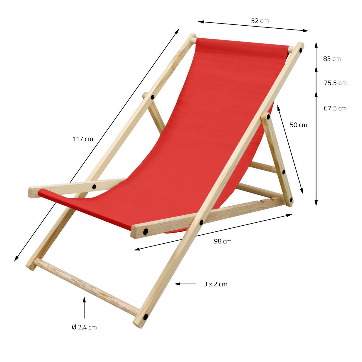 LIEGESTUHL samt Rot 2er Set - Rot, Holz (52/83/117cm) - ECD-Germany