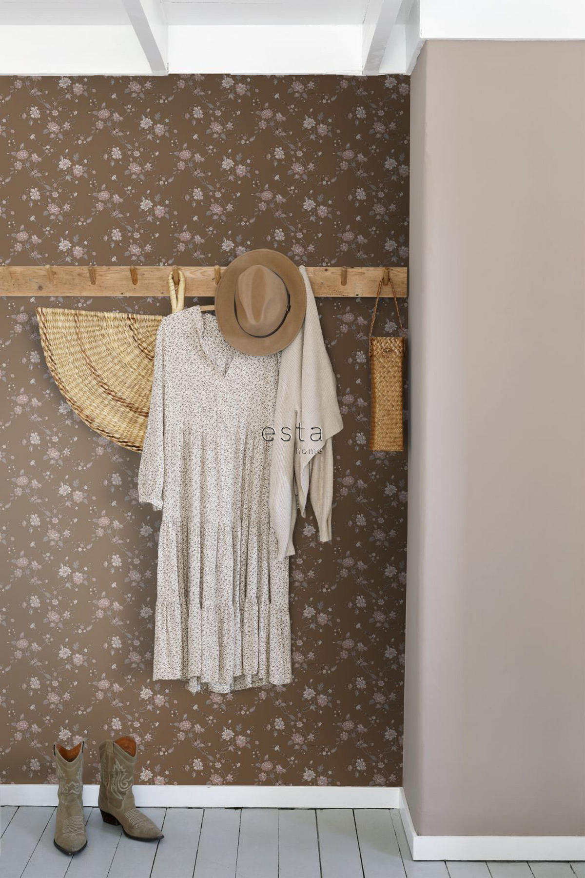 TAPETE Blumen 53 cm x 10.05 m - Braun, Papier (53/1000cm) - ESTAhome