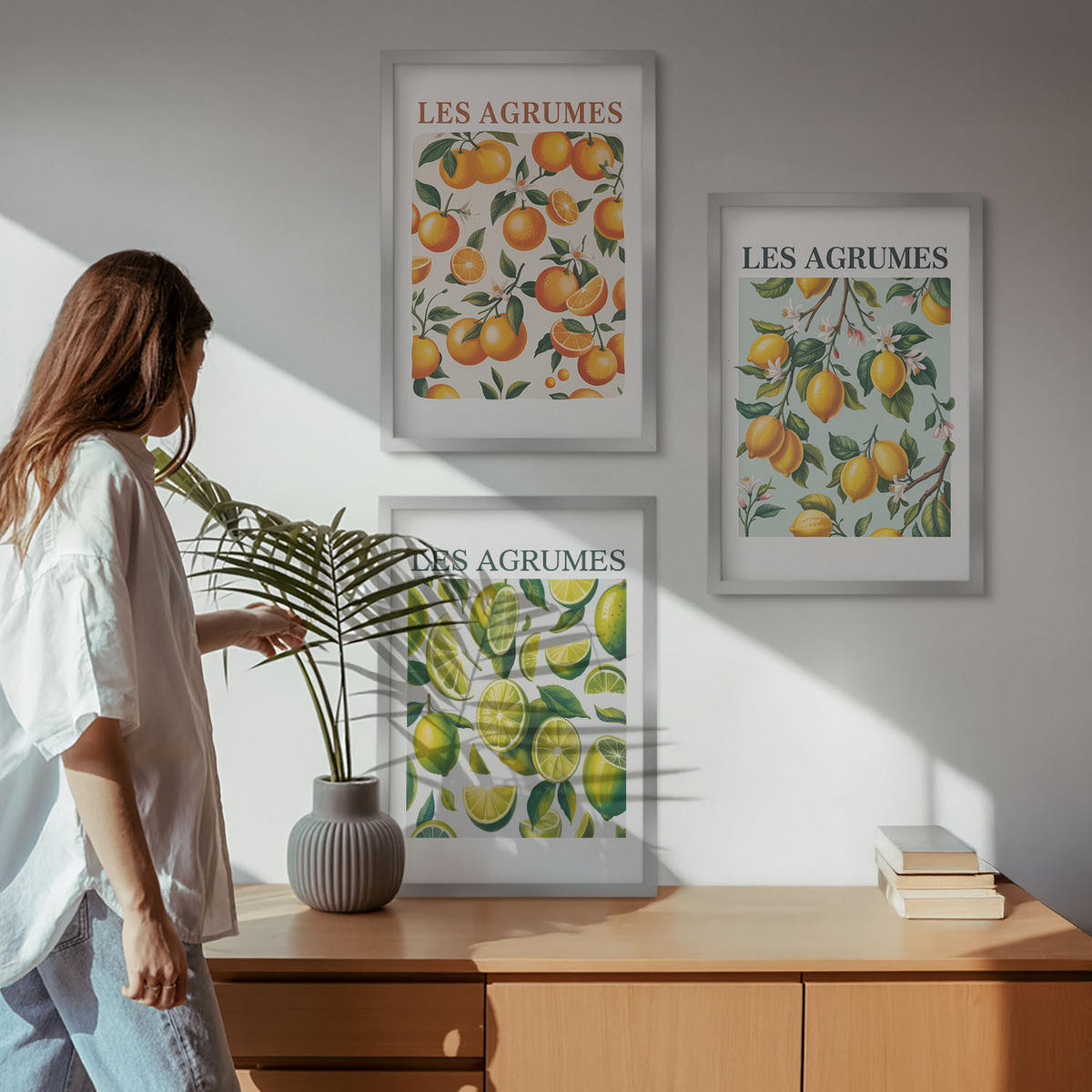 WANDBILDER 3er Set - 40x60 cm Silberner Rahmen - Fruchtige Zitrus-Pastellmuster - Silberfarben, Kunststoff (40/60cm) - ArtPrintCave