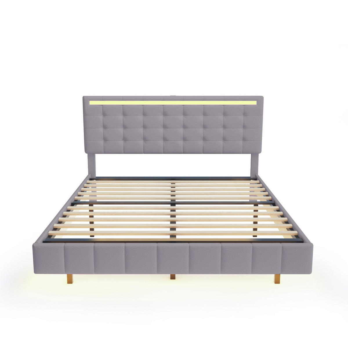 POLSTERBETT aus Leinenstoff 160x200 cm Grau mit LED-Beleuchtung, schwebender Optik und gepolstertem Kopfteil - Grau, Textil (160/200cm) - Modfu