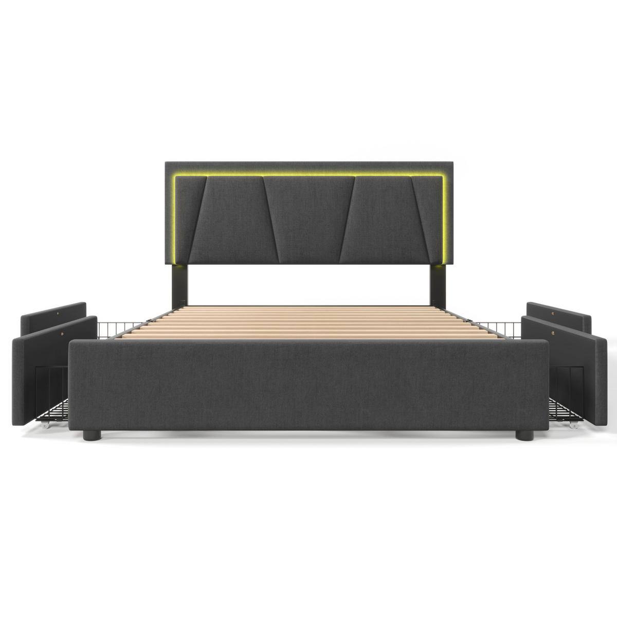 POLSTERBETT 160/200 cm grau aus Holz mit LED und 4 Schubladen - Grau, Holzwerkstoff (160/200cm) - OKWISH