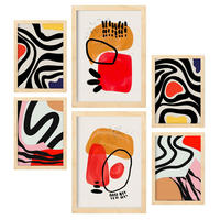POSTER Set Mit 6 Jazzy Arts 1 In Farbenfrohe Zusammenfassungen A3 & A4 Rahmen Aus Hellem Holz - Beige, Papier (29/3cm) - Nacnic