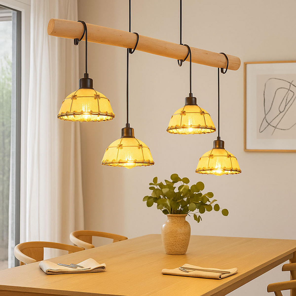 LED HÄNGELEUCHTE Textil Beige Hanfseil Schwarz - Beige, Metall (85/18/120cm) - Globo Lighting