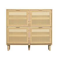 SCHUHSCHRANK 100/90/25 cm Eichefarben aus Spanplatte mit Rattangeflecht - Naturfarben, Holzwerkstoff (100/90/25cm) - OKMYHOME