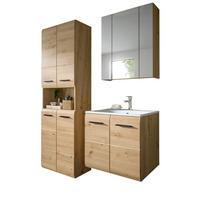 BADMÖBEL-SET Eiche Artisan 3-teilig, Badkombination 135 cm inklusive Waschbecken, Cover - Schwarz/Eiche Artisan, Glas/Keramik (135/185/46cm) - Inn.Furn