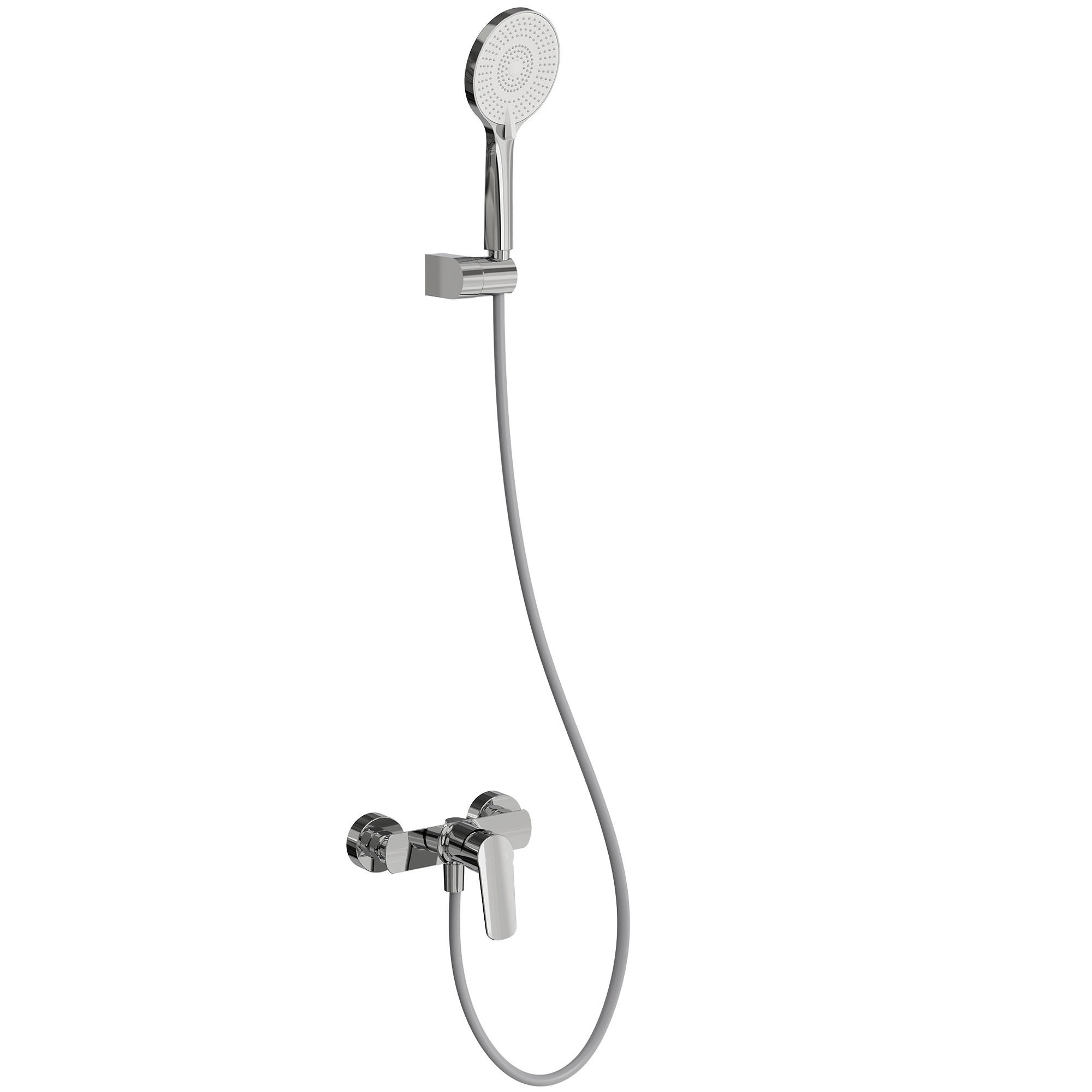 DUSCHARMATUR SFS-1277 Chrom, Aufputz, Einhebel aus Messing, 120-mm-3-Strahl-Handbrause, 150-mm-Anschlussabstand - Chromfarben, Metall (18.4/24/6cm) - Everstein