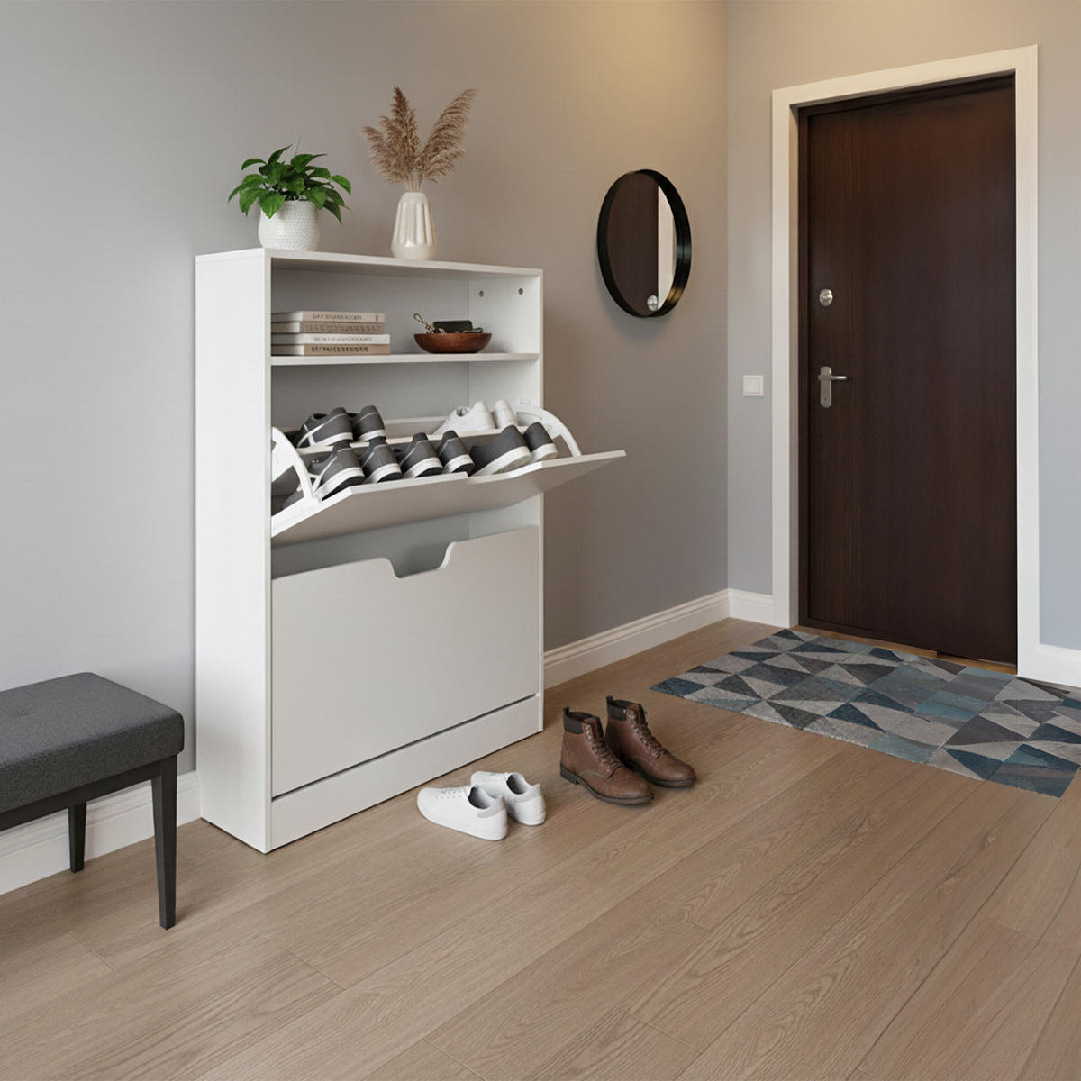 SCHUHSCHRANK - Weiß, Holzwerkstoff/Kunststoff (80/102/24cm) - Relaxdays