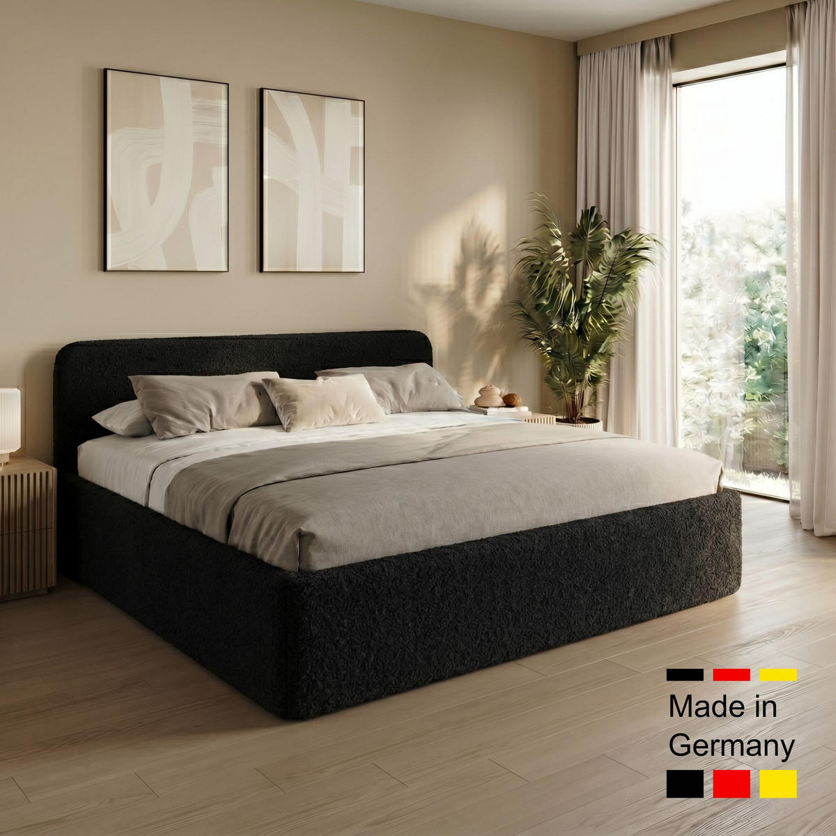 POLSTERBETT 200x200 cm Bonnell-Matratze H2 Bouclé Schwarz - Schwarz, Textil (200/200cm) - Home Collective