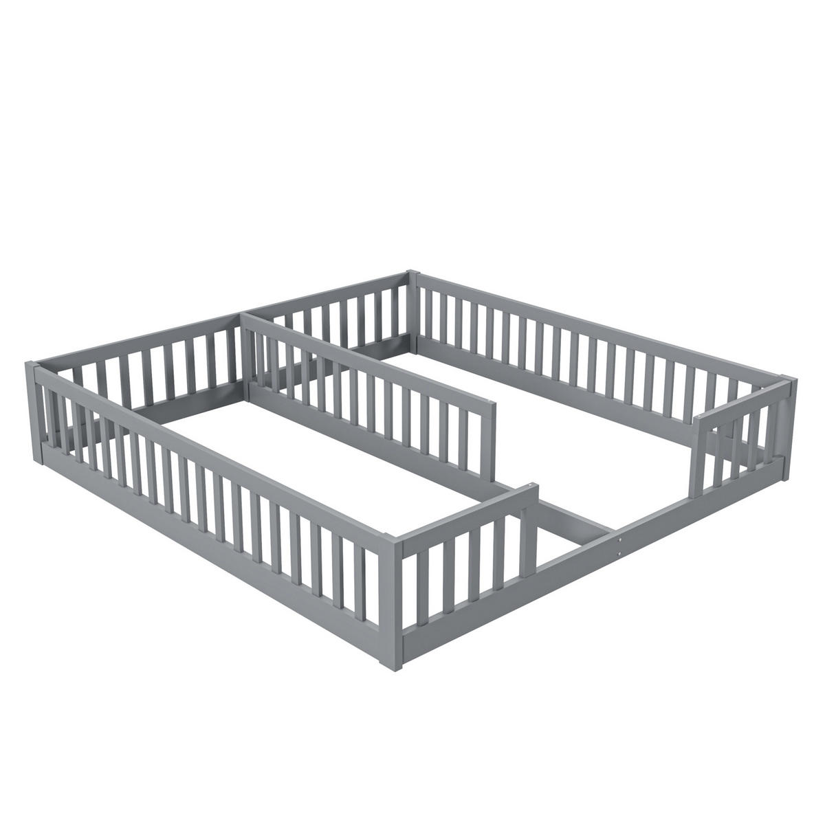 KINDERBETT aus Kiefernholz und MDF 2x 90x200 cm Grau mit Sicherheitsgitter - Grau, Holzwerkstoff (90/200cm) - IVMEU