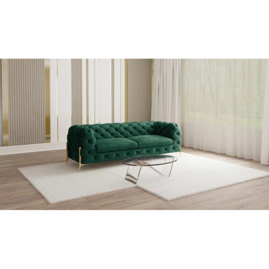 CHESTERFIELD-SOFA 3-Sitzer Lexi Flasche Grün Samt - Smaragdgrün/Goldfarben, Holz/Textil (225/75/100cm) - S-Style Möbel