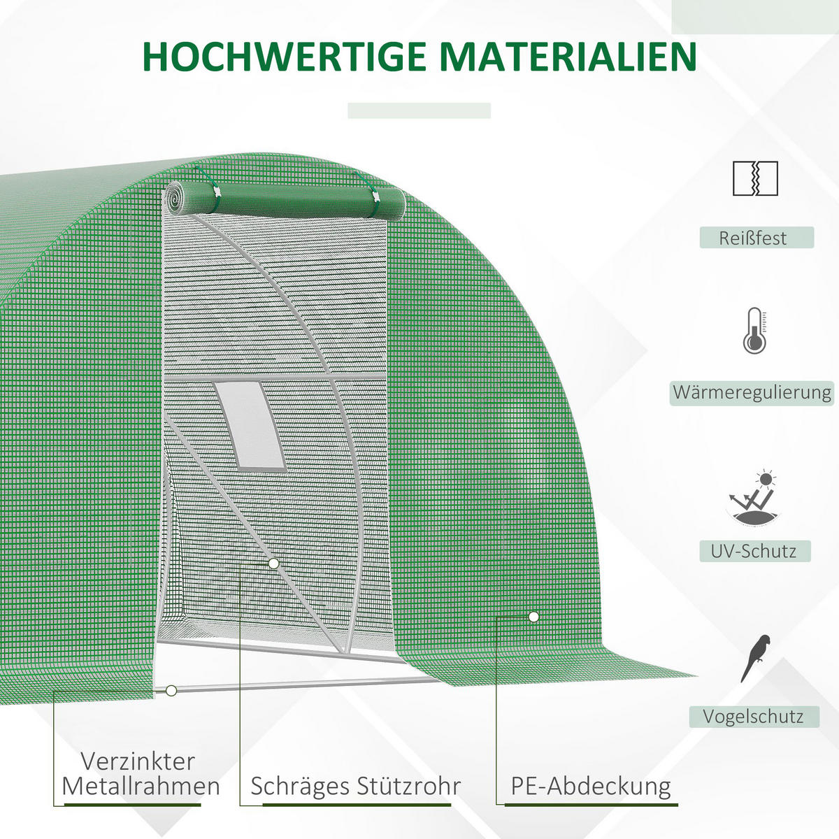 FOLIENGEWÄCHSHAUS mit 4 Fenster, Frostschutz, PE-Kunststoff, Stahl, Dunkelgrün - Grün, Kunststoff/Metall (300/200/300cm) - Outsunny