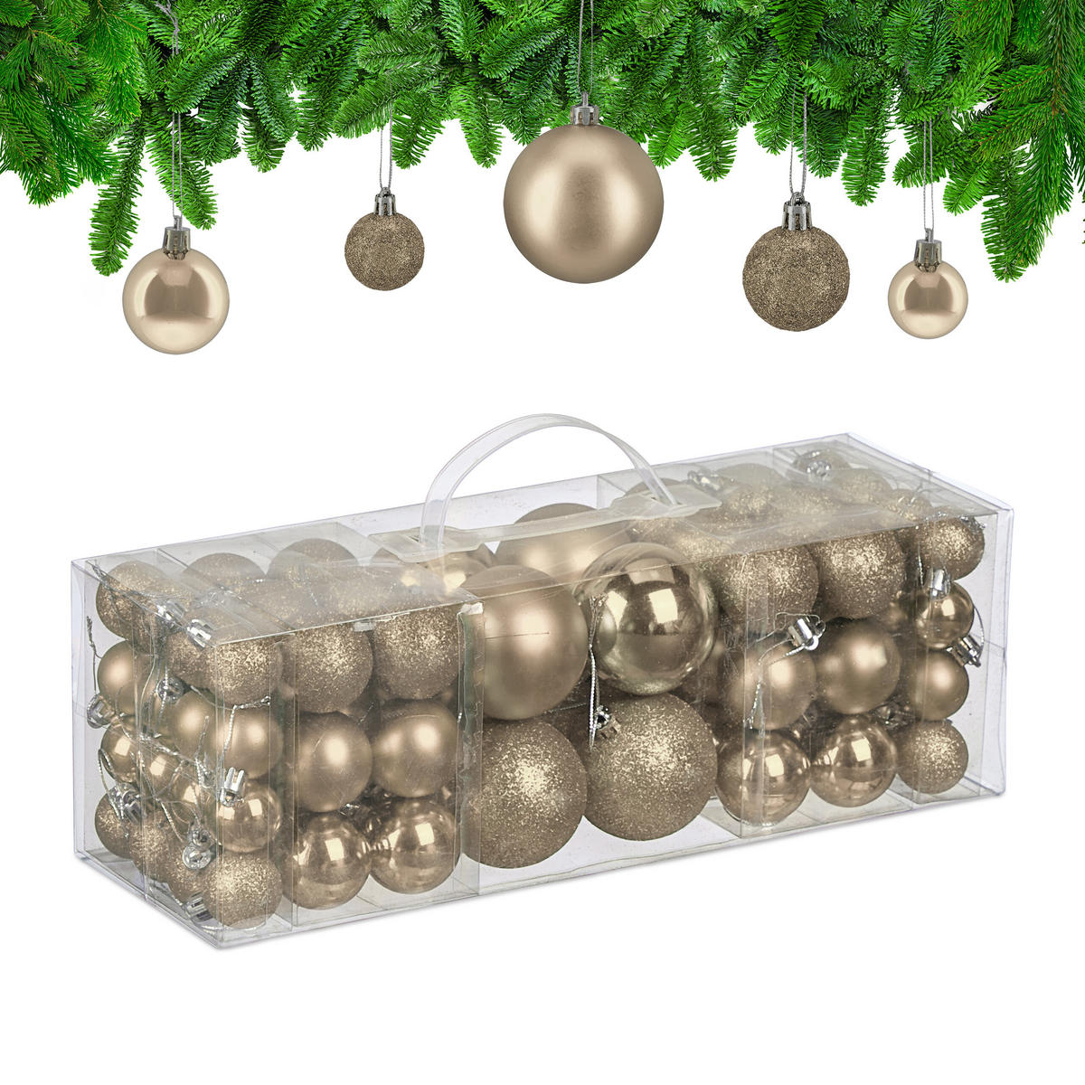 76XWEIHNACHTSKUGELN - Beige, Kunststoff (6/7/6cm) - Relaxdays
