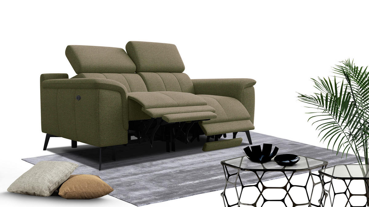 RELAXSOFA FIERO 2-Sitzer mit 2 Relaxfunktionen, olivgrün - Schwarz/Olivgrün, Holzwerkstoff/Textil (170/82/103cm) - Wozimo