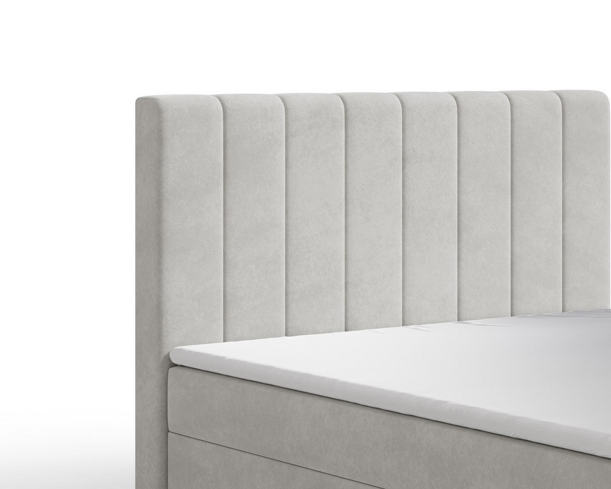 BOXBETT 01 BIS 140 x 200 cm - Manila - Modernes Polsterbett mit Bettkasten inkl. PU-Schaum-Topper und Federmechanismus - Silberfarben, Holz (140/200cm) - ROYAL24_MARKT